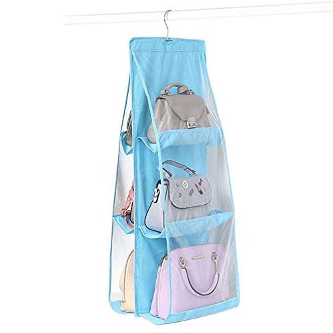 HANGING HANDBAG ORGANIZER DUST PROOF STORAGE HOLDER 6 POCKET FOLDABLE HANGING PURSE HANDBAG ORGANIZER FOR STORAGE LADIES WOMEN LARGE CLEAR HAND BAG STORAGE ORGANIZER