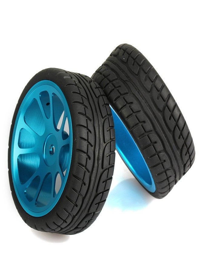 Mxfans 4Pcs Plastic Tires & Blue 10-Spokes Aluminum Wheel Rims for RC 1:10 On-Road Car - Image 2