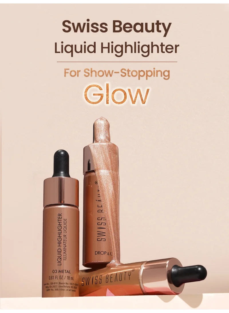سويس بيوتي مستحضر "سويس بيوتي" (Swiss Beauty) السائل "دروب آند جلو" (Drop & Glow) لإضاءة الوجه | هايلايتر سائل يمنح البشرة إشراقة ومظهراً ندياً | الدرجة: بني فاتح، 18 مل