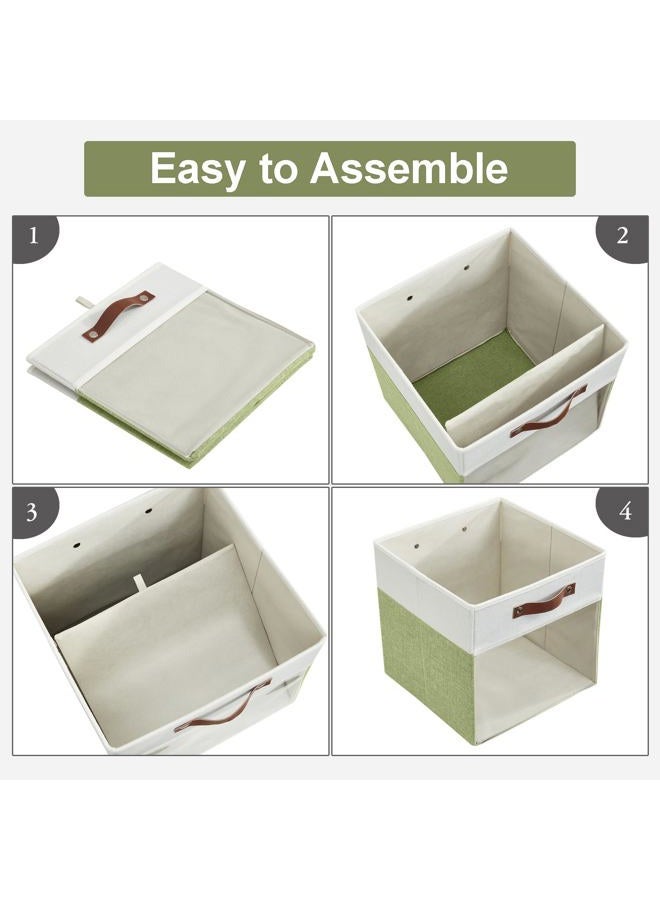 Bagnizer Storage Cubes with Clear Window Linen Fabric Collapsible Storage Bins with Handles 13 x 13 Inch Foldable Boxes for Shelf Closet 4 Pack, Green and White - Image 3