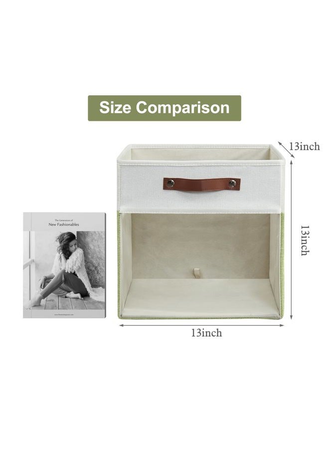 Bagnizer Storage Cubes with Clear Window Linen Fabric Collapsible Storage Bins with Handles 13 x 13 Inch Foldable Boxes for Shelf Closet 4 Pack, Green and White - Image 2