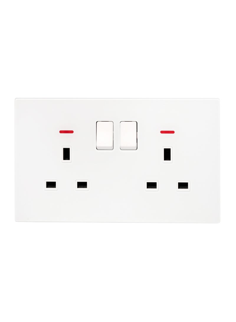 Donmarco 2 Gang Double UK Socket 13A - Ultra Thin Glass, Fire-Resistant , 15-Year Warranty – Elegant and Durable Power Outlet for Home and Office (Matt White) | Wall Socket Power Outlet  - Image 1