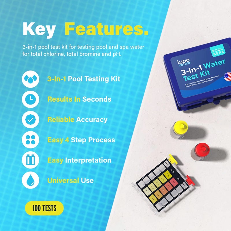 Lupo Global Lupo 3-in-1 Pool Test Kit | Pool Testing Kit for Residential Swimming Pools & Spas for Testing Total Chlorine, Total Bromine & pH | Pool Chemical Test for Quick & Accurate At-Home Pool Water Testing - Image 2