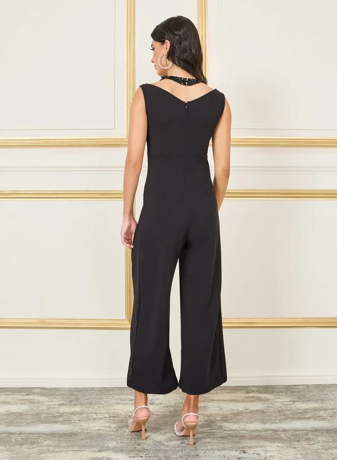 ستايلي Sequin Cut Out Detail Neck Wide Leg Jumpsuit