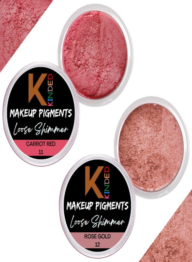 KINDED Loose Shimmer Makeup Foil Pigments Glitter Eyeshadow for Women Smokey Eyes Face Brow Bones Body Highlighter Metallic Beauty Shiny Dust Powder Pearls (Combo 3gm each, Carrot Red & Rose Gold) - Image 1