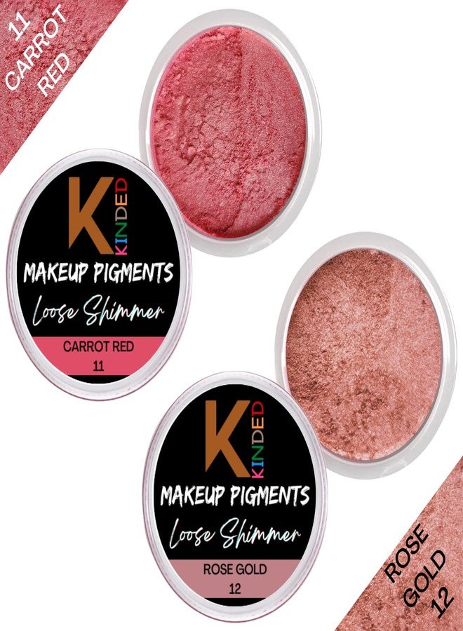 KINDED Loose Shimmer Makeup Foil Pigments Glitter Eyeshadow for Women Smokey Eyes Face Brow Bones Body Highlighter Metallic Beauty Shiny Dust Powder Pearls (Combo 3gm each, Carrot Red & Rose Gold) - Image 2