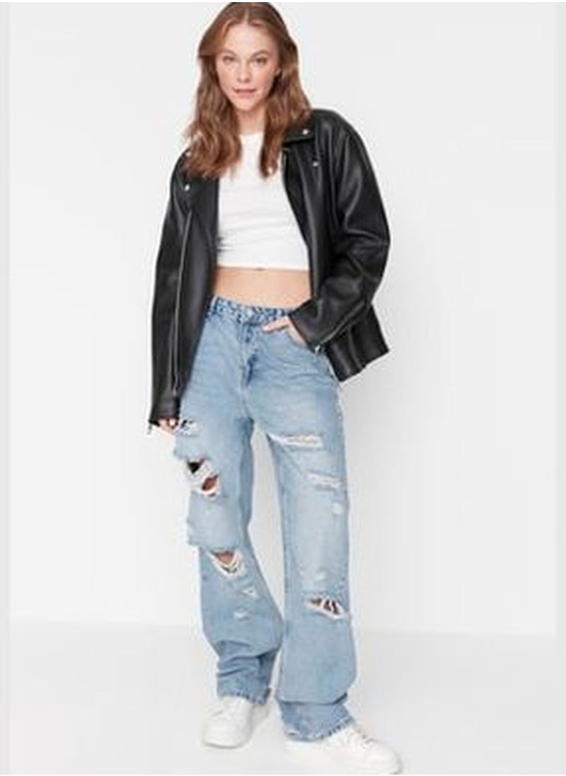 trendyol Blue Ripped Low Waist Wide Leg TWOAW23JE00523  - Image 3