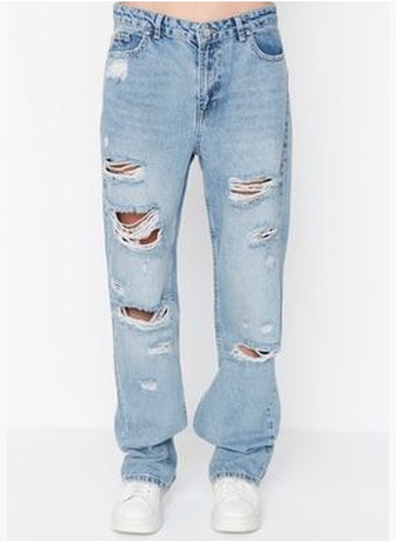 trendyol Blue Ripped Low Waist Wide Leg TWOAW23JE00523  - Image 5