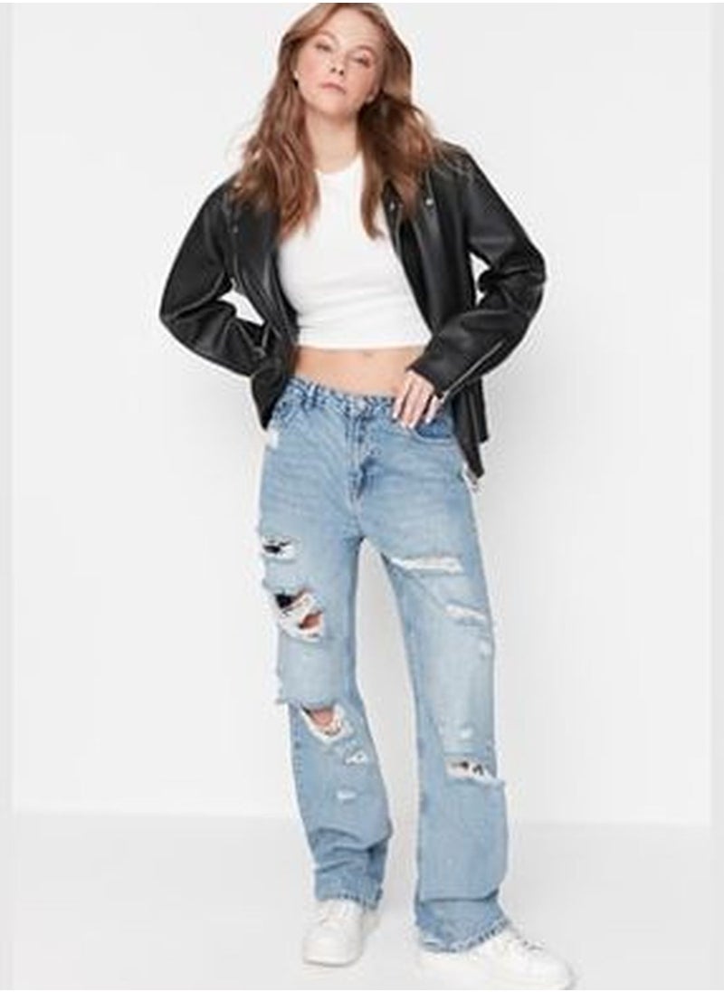 trendyol Blue Ripped Low Waist Wide Leg TWOAW23JE00523  - Image 1