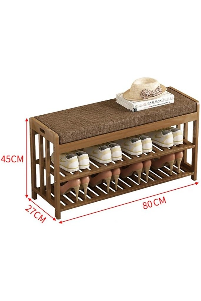 LINGWEI Bamboo Shoe Rack Shoe Bench With Lift Up Bench Top And Seat Cushion Beige - Image 3