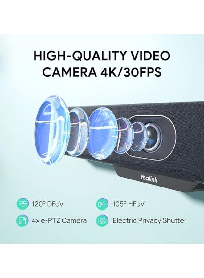 Yealink MeetingBar A10 Conference Room Webcam 4K 120° Wide Angle Camera with Android OS, Video Conferencing System with Microphone and Speaker, AI Speaker Tracking, Auto Framing, Teams Zoom Certified - Image 2
