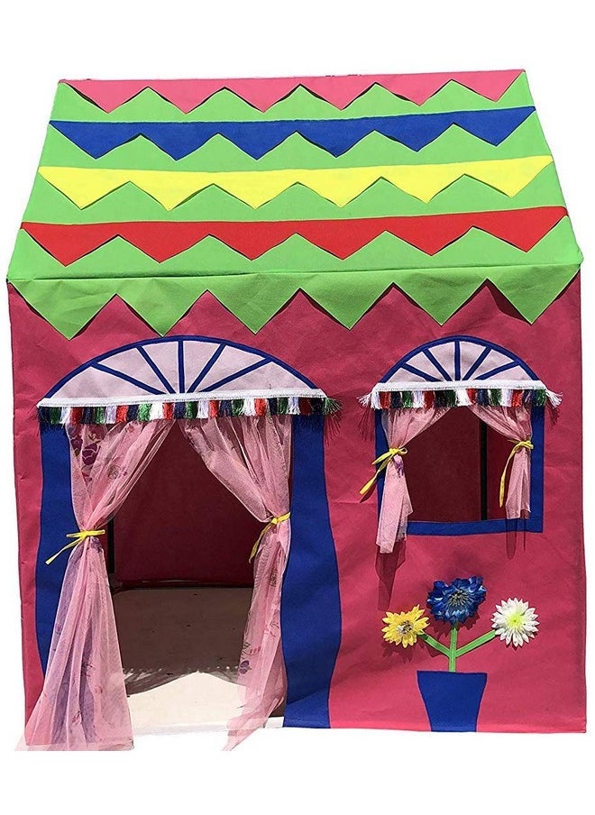 HomeCute Homecute Hut Type Play Tent House for Kids Toys for 2-12 Years Old Boys & Girls, Jumbo Size Play Tent House for Boys and Girls (Pink-Green)  - Image 1