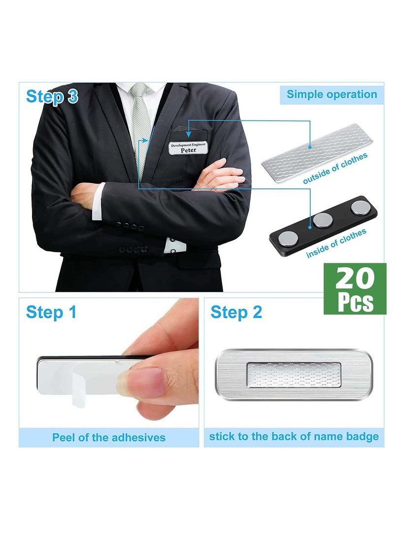 Magnetic Name Tag, 20 Pcs Magnetic Badge Holder for Clothes, Metal Magnetic Tags with 3 Neodymium Magnets