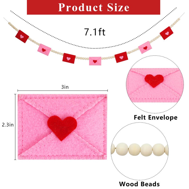 DAZONGE Retro Valentines Day Decor, Felt Envelope Wood Bead Valentines Garland Banner, Valentineâ€™s Day Banner for Wedding, Anniversary Decor - Image 3