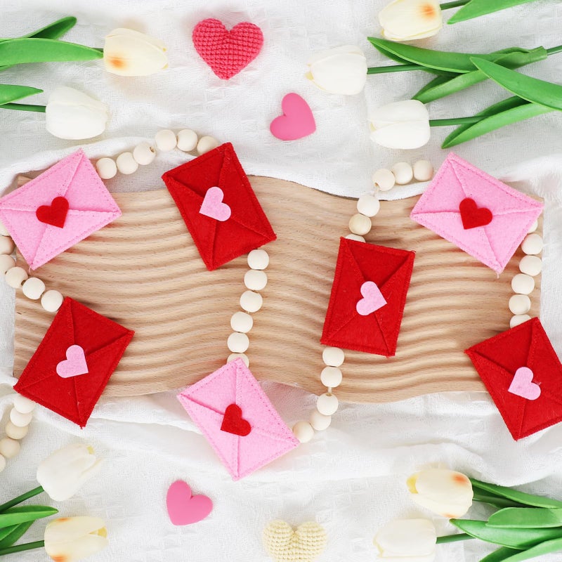DAZONGE Retro Valentines Day Decor, Felt Envelope Wood Bead Valentines Garland Banner, Valentineâ€™s Day Banner for Wedding, Anniversary Decor - Image 5