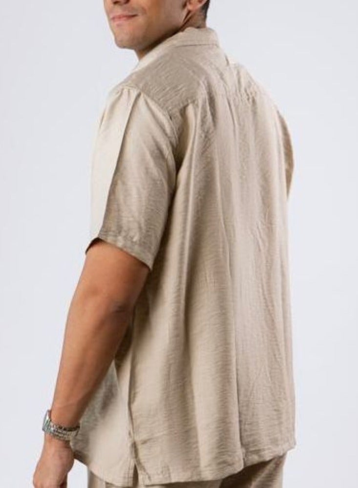 Short Sleeve Linen Shirt, Available in Beige, White, Black  - Image 3