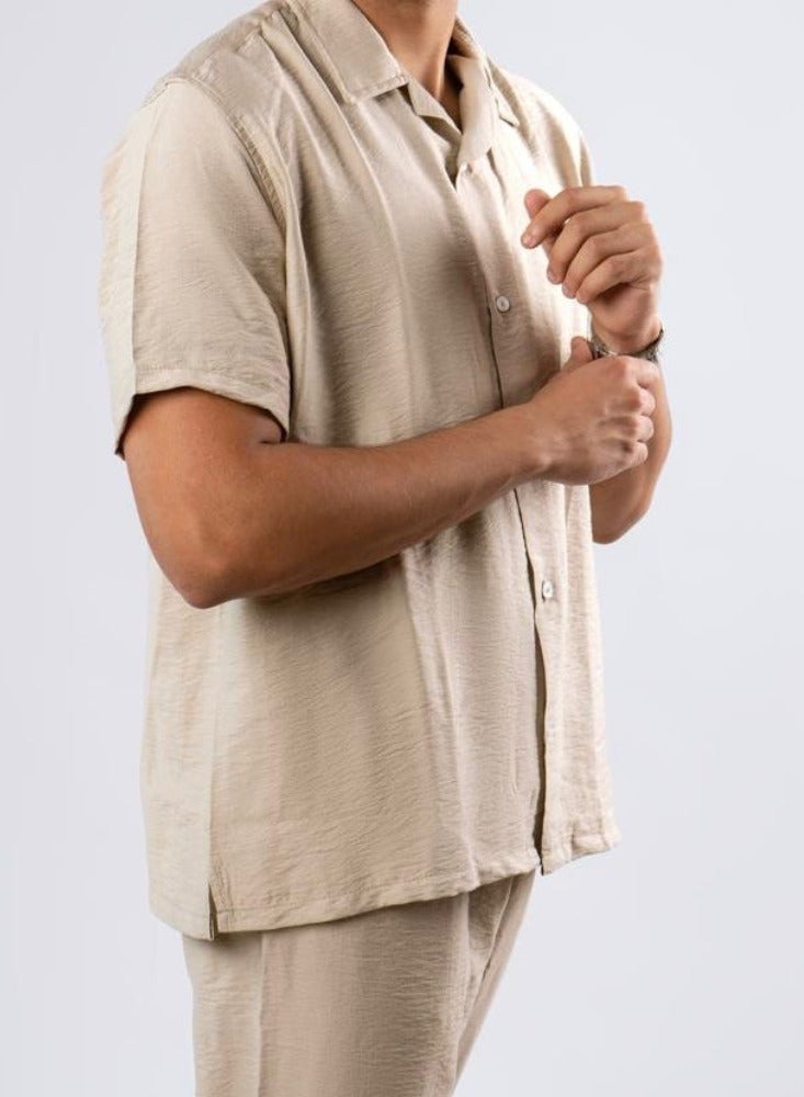 Short Sleeve Linen Shirt, Available in Beige, White, Black  - Image 1