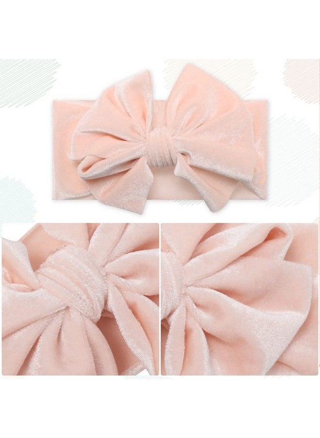 Whaline 5Pcs Baby Girl Velvet Bow Headband White Pink Khaki Grey Orange Toddler Bows Colorful Stretchy Turban Head Wrap Hair Bow Elastics For Baby Girls Newborn Toddler Infant Hair Accessories  - Image 4