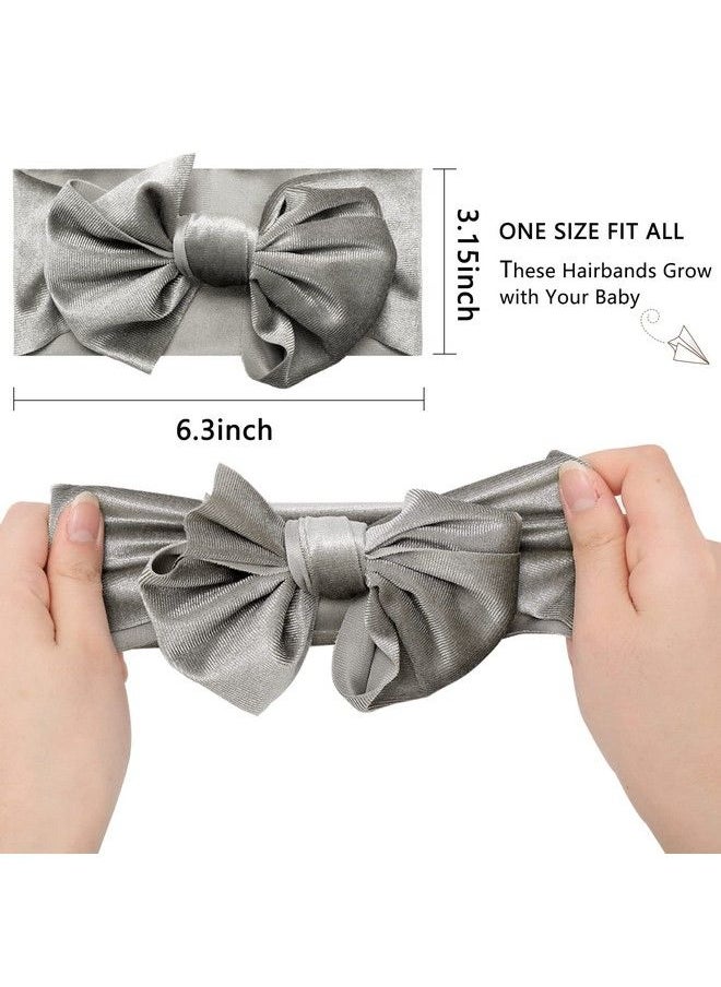 Whaline 5Pcs Baby Girl Velvet Bow Headband White Pink Khaki Grey Orange Toddler Bows Colorful Stretchy Turban Head Wrap Hair Bow Elastics For Baby Girls Newborn Toddler Infant Hair Accessories  - Image 3