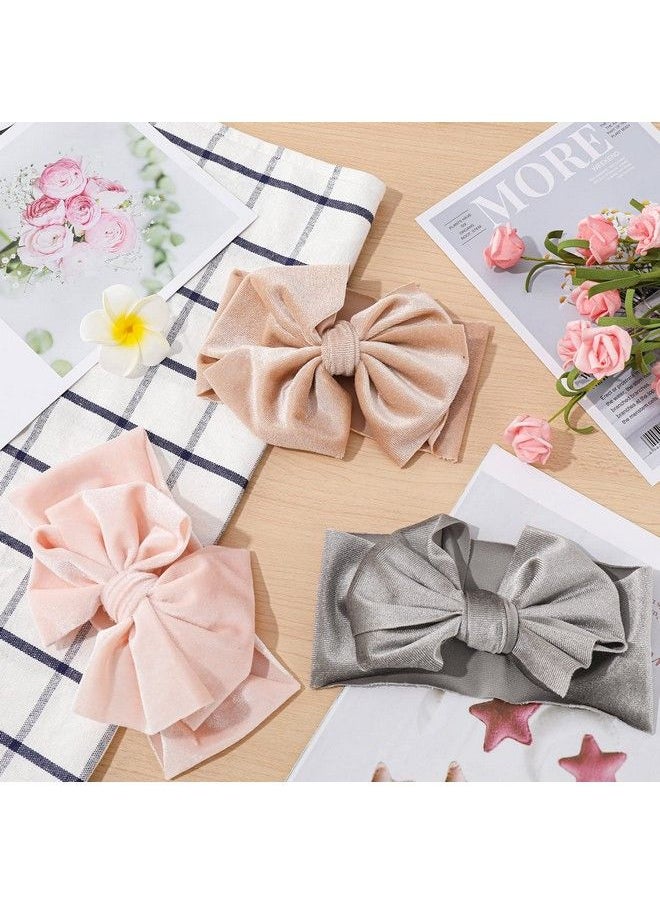 Whaline 5Pcs Baby Girl Velvet Bow Headband White Pink Khaki Grey Orange Toddler Bows Colorful Stretchy Turban Head Wrap Hair Bow Elastics For Baby Girls Newborn Toddler Infant Hair Accessories  - Image 5