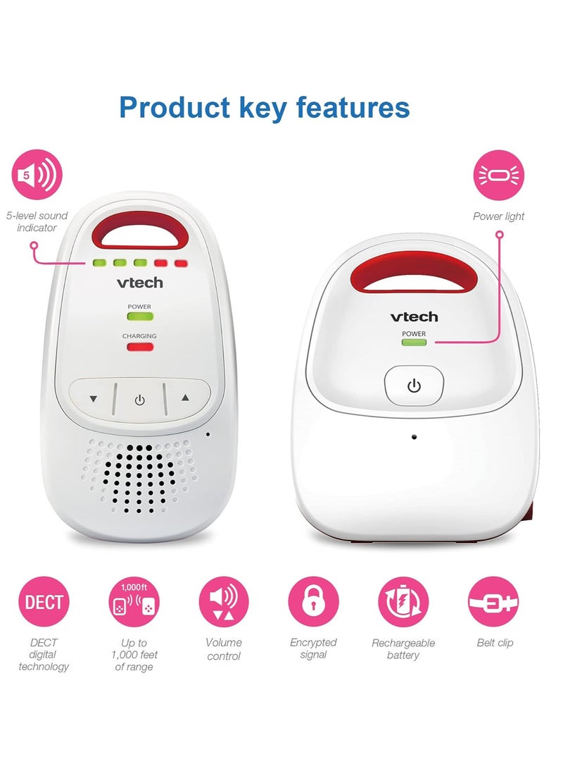 VTech Baby BM1000 Digital Audio Baby Monitor, White/Red - Image 3