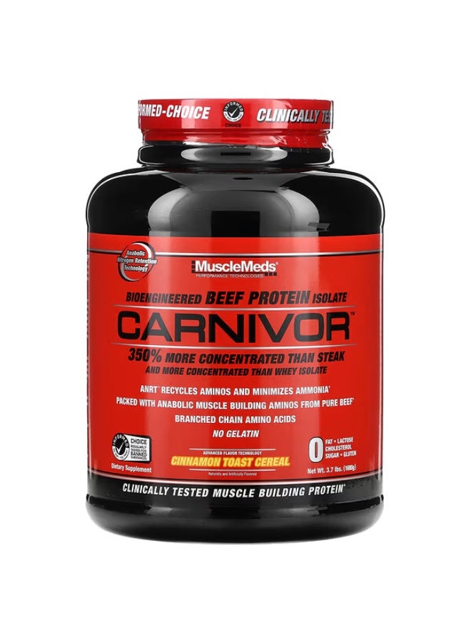 MuscleMeds, Carnivor, Bioengineered Beef Protein Isolate, Cinnamon Toast Cereal, 3.7 lbs (1,680 g) - Image 1