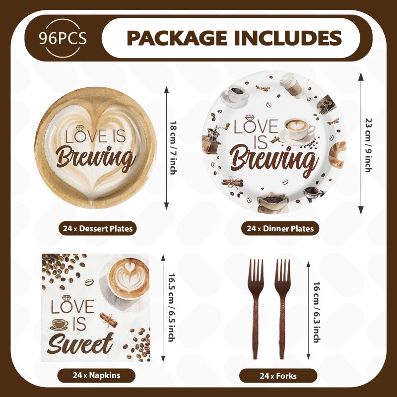 Grencian Love is Brewing Bridal Shower Decorations - 96Pcs Coffee Themed Bridal Shower Love is Brewing Plates and Napkins Disposable Tableware for Girls Wedding Engagement Party Decorations Serve 24 - Image 2