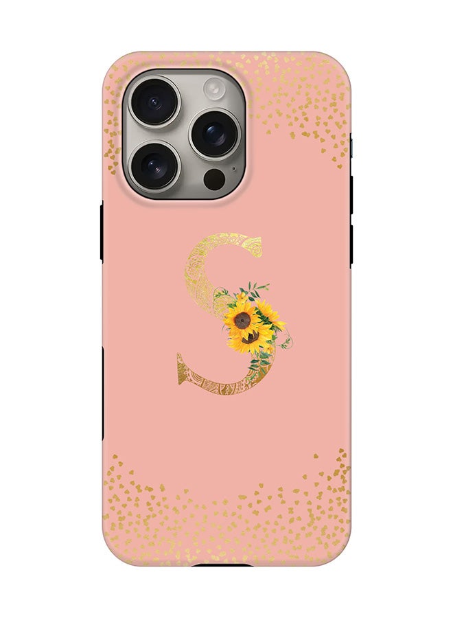 Stylizedd Tough Pro Magnetic Case for iPhone 16 Pro, Dual Layer hybrid PC + TPU Mobile Cover Matte - Custom Floral Monogram - S  (Rose Pink )  - Image 1