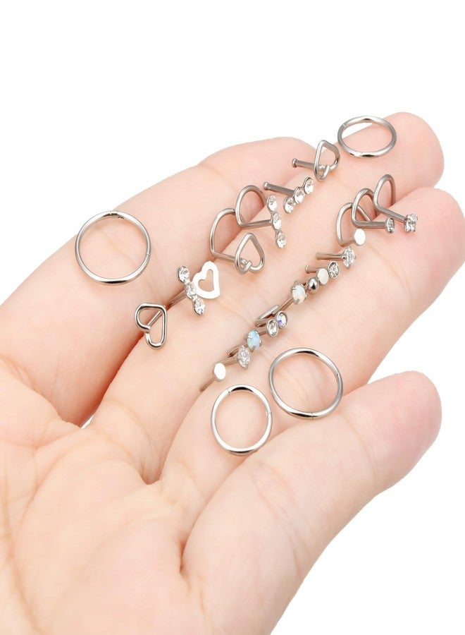 Hoeudjo Hinged Nose Rings Hoop Surgical Steel Cubic Zirconia Nose Studs Kit for Women Men Tiny Nose Stud Screw & Bone & L Shaped Nostril Rings Piercing Jewelry 20 Gauge 24 Pieces - Image 4