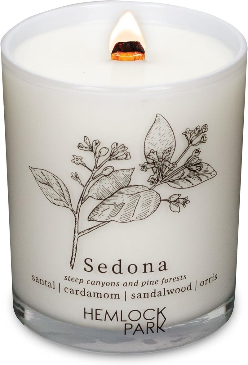 Hemlock Park Travel Inspired Passport Crackling Wood Wick Candle Handcrafted with Natural Plant-Based Coconut Wax (Sedona | Santal, Cardamom, Sandalwood, Orris, Standard 7.2 oz)