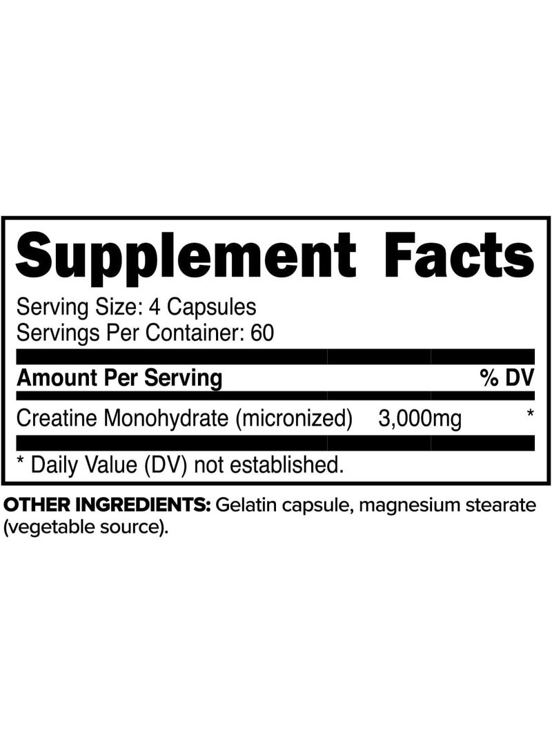 Primaforce Creatine Monohydrate Capsules - 240 Capsules, 3,000mg per Serving, Gluten Free and Non-GMO - Image 2