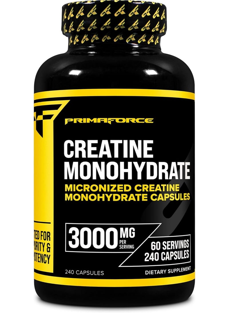 Primaforce Creatine Monohydrate Capsules - 240 Capsules, 3,000mg per Serving, Gluten Free and Non-GMO - Image 1