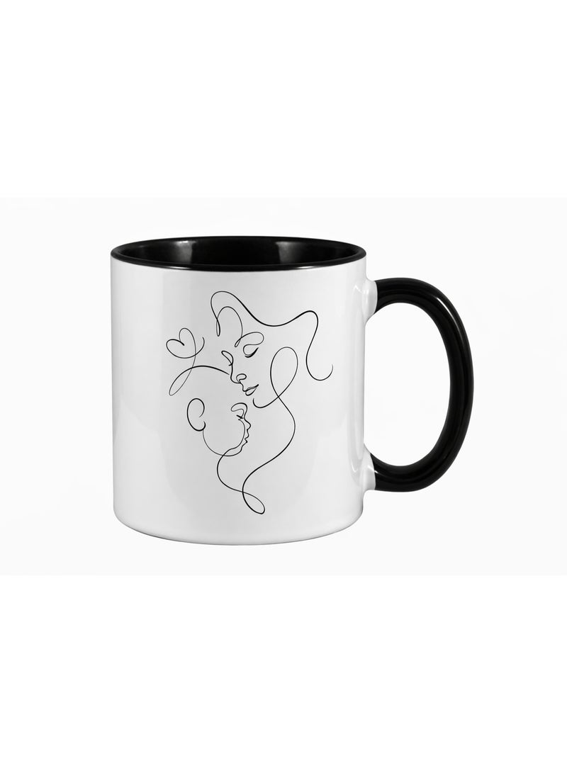 Bickerbond Minimalist Mother & Child Line Art Mug - Premium Ceramic - Black & White - 11oz - Mother's Day & New Mom Gift - Image 1