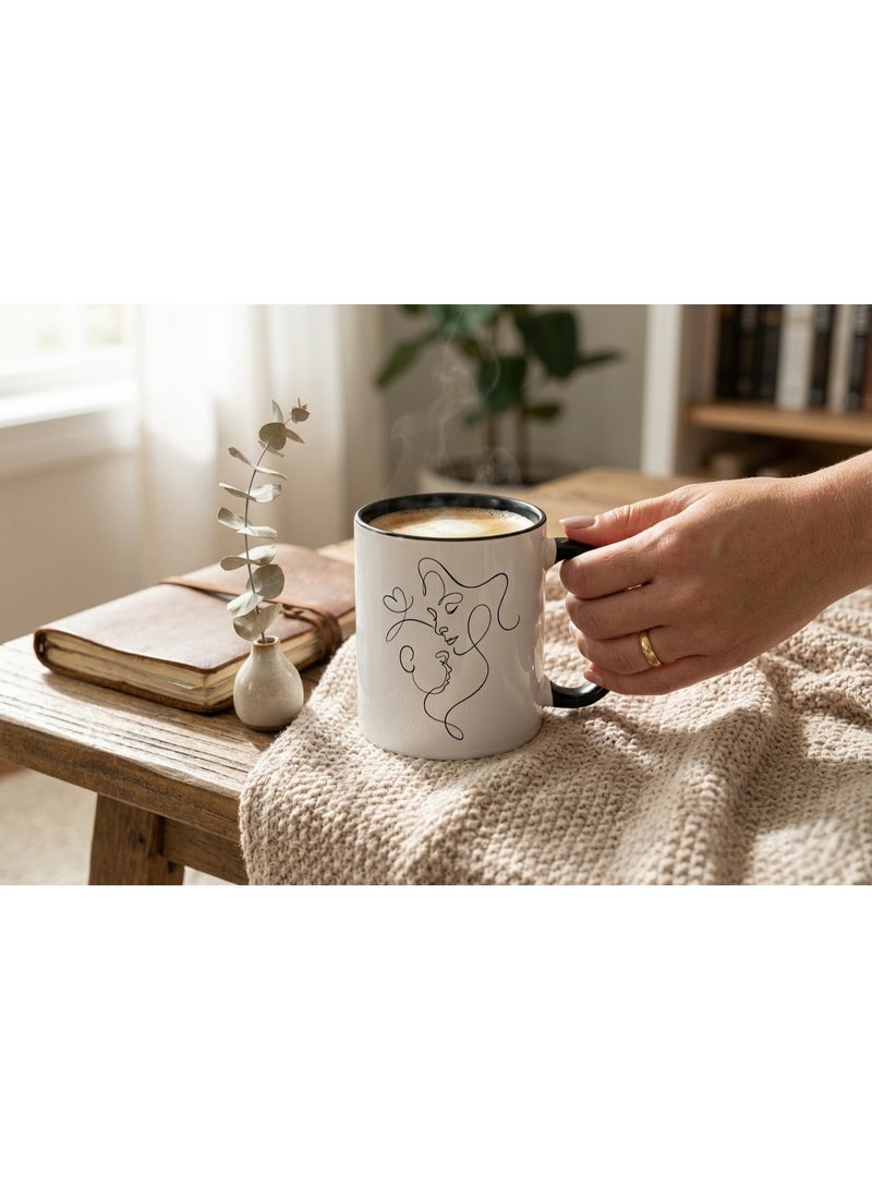 Bickerbond Minimalist Mother & Child Line Art Mug - Premium Ceramic - Black & White - 11oz - Mother's Day & New Mom Gift - Image 2