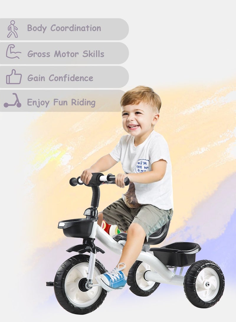 MaBaby دراجات ثلاثية للأطفال، مع سلة تخزين، مقعد قابل للتعديل ودواسات، دراجة للأطفال من 1-6 سنوات للأولاد والبنات، دراجة توازن للمتعة الداخلية والخارجية - Image 3