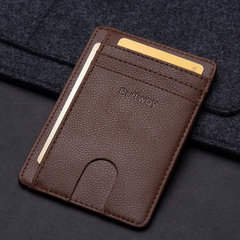 Buffway Slim Minimalist Front Pocket RFID Blocking Leather Wallets for Men and Women - Lichee Coffee - Image 4