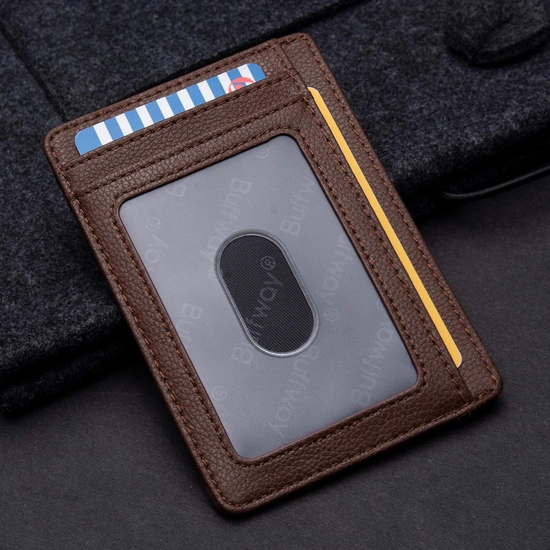 Buffway Slim Minimalist Front Pocket RFID Blocking Leather Wallets for Men and Women - Lichee Coffee - Image 3