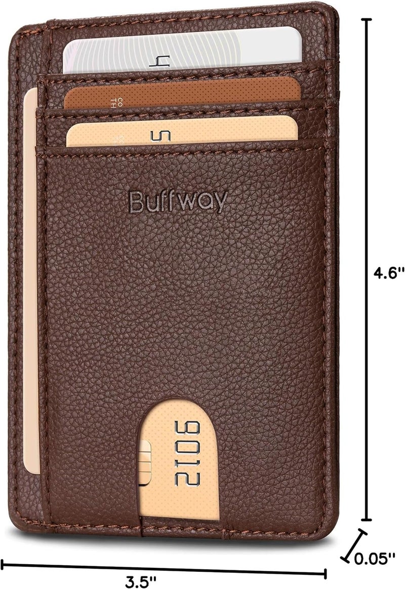 Buffway Slim Minimalist Front Pocket RFID Blocking Leather Wallets for Men and Women - Lichee Coffee - Image 5
