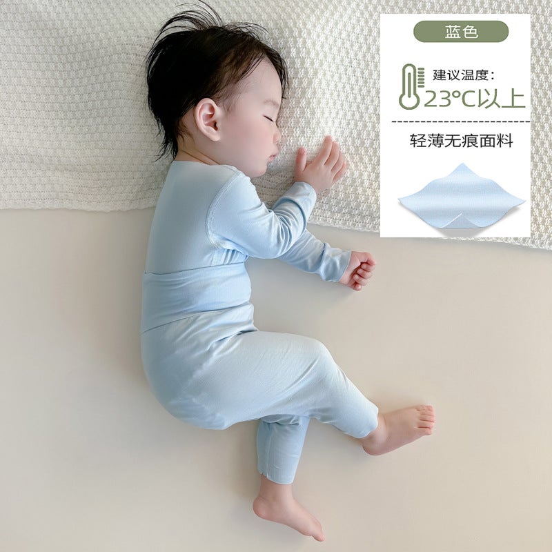 Baby Modal Pajamas Spring and Summer Clothes Underwear Base Autumn Clothes Split suit Baby Air-conditioning Clothes Thin Blue (modal four seasons) can be opened 