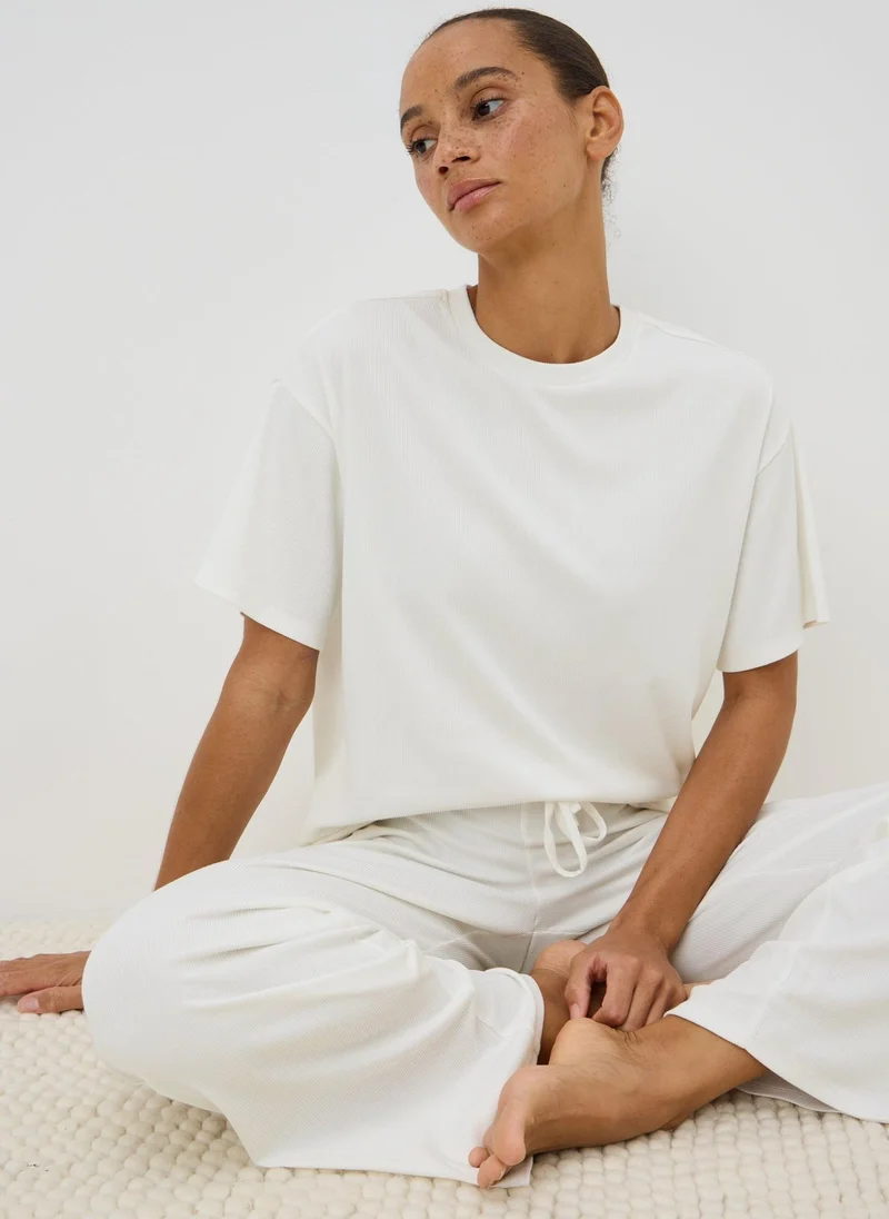 Cream Slouch Wide Leg Pyjama Set