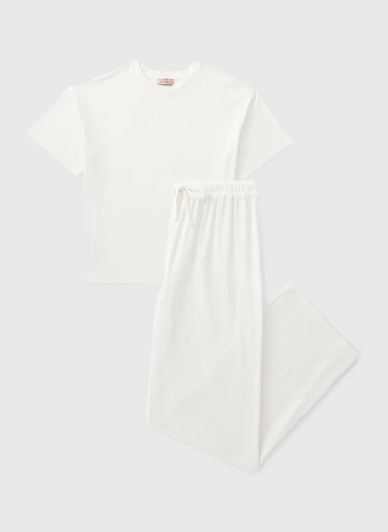 Matalan White Cream Slouch Wide Leg Pyjama Set for Women | Best Price UAE