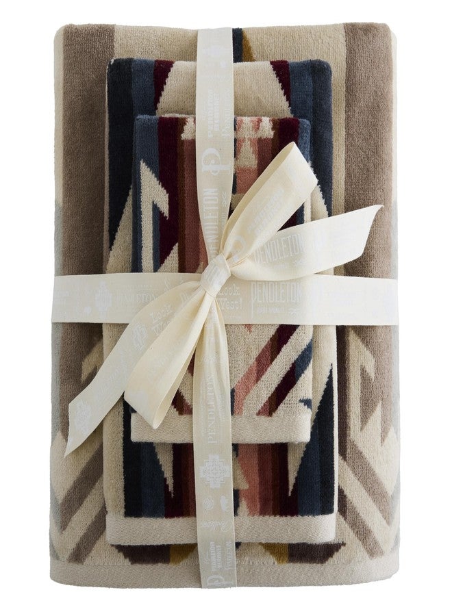 Pendleton 3 Piece Bath Towel Set - Bath, Hand, and Washcloth, 100% Cotton Shower Towels, Soft and Highly Absorbent, Quick Dry, Fade Resistant for Bathroom, Hotel and Spa - White Sands Tan - Image 1