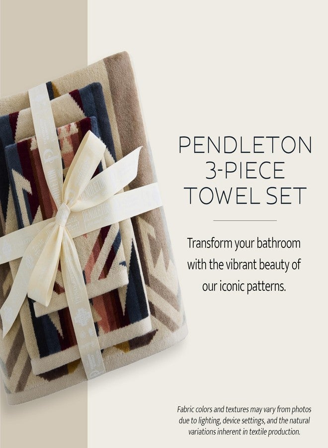 Pendleton 3 Piece Bath Towel Set - Bath, Hand, and Washcloth, 100% Cotton Shower Towels, Soft and Highly Absorbent, Quick Dry, Fade Resistant for Bathroom, Hotel and Spa - White Sands Tan - Image 3