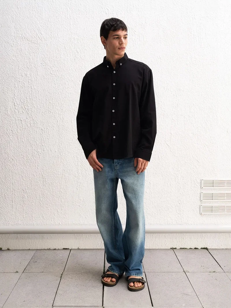 Giesto Black GIESTO Cotton Oversized Button-Up Shirt for Men | Best Price UAE