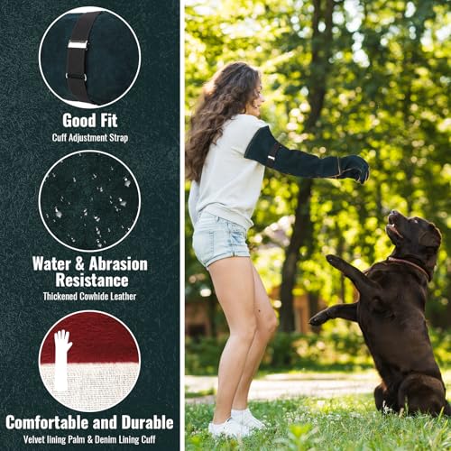 ENPOINT Animal Handling Gloves 236 inch Bite Proof Gloves Anti Scratch Cowhide Leather for Cat Grooming Snake Animal Handling - Image 3