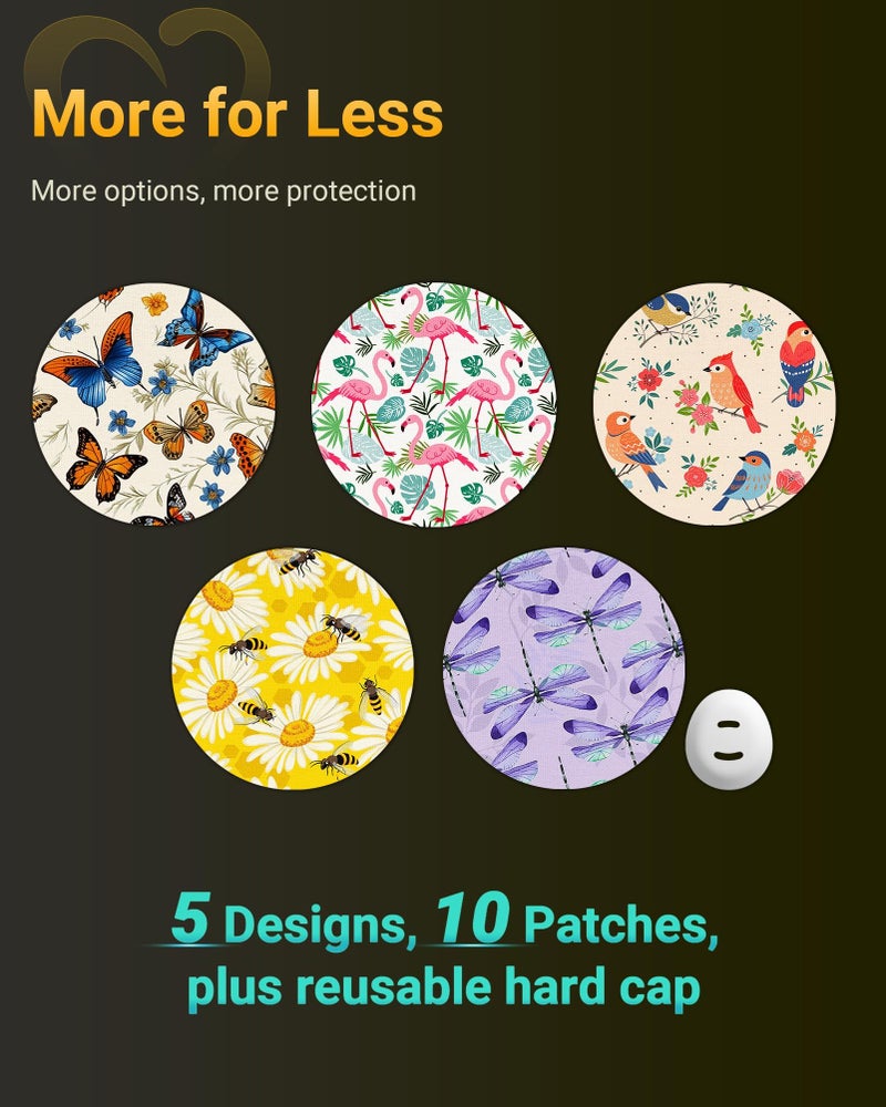 Amolyfe Dexcom G7 Over Patches Waterproof, 10 Pack Dexcom Stelo Overpatches, Bump-Proof with Hard Cap, Breathable, Medical Adhesive, 10-Day CGM Protection (Butterfly & Flamingo) - Image 2