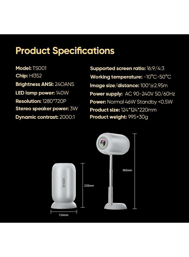 Vidvie Experience Crisp Clarity with the TS001 Multifunctional HD Smart Projector - Image 2