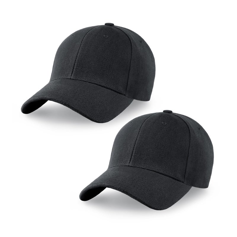 CHOK.LIDS 2 Pack Premium Structured Ball Cap Plain Baseball Caps for Men Women Adjustable Hook and Loop Fastener (Black, 2) - Image 1