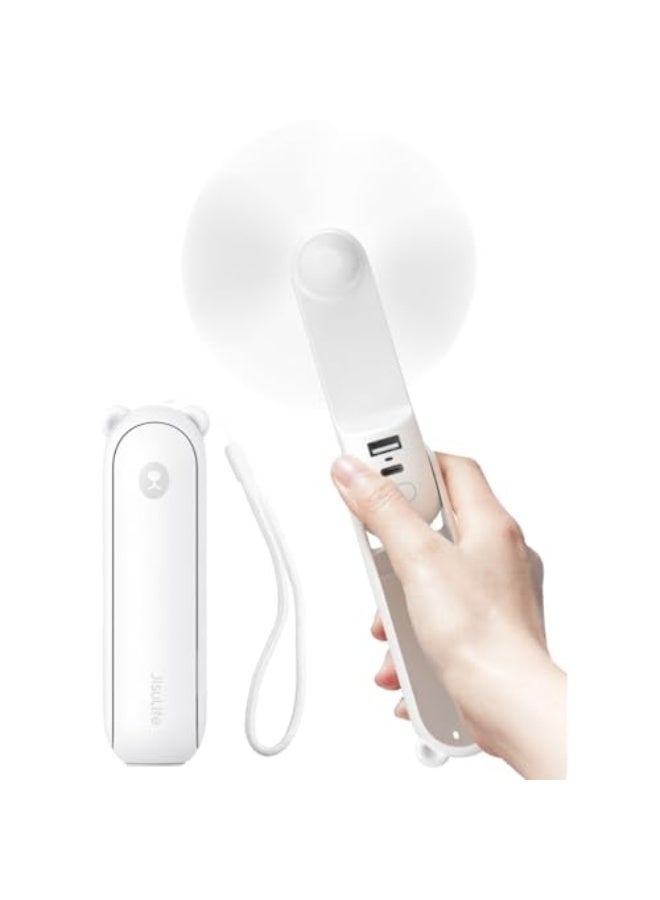 JISULIFE Handheld Fan with 4500 mAh Powerbank Max 37 Hours Runtime, Pocket Portable Battery Operated or USB Powered Folding Personal Fan, 3 Speeds, Gifts for Women Men Kids Gift for Festival-White - Image 1