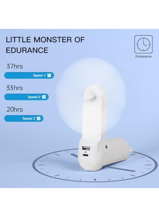JISULIFE Handheld Fan with 4500 mAh Powerbank Max 37 Hours Runtime, Pocket Portable Battery Operated or USB Powered Folding Personal Fan, 3 Speeds, Gifts for Women Men Kids Gift for Festival-White - Image 2